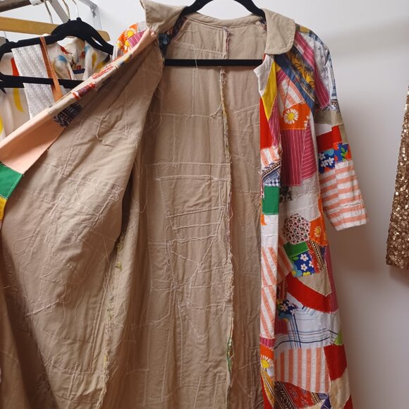 Whimsical Vintage 70s Patchwork Long Jacket XL - Picture 12 of 16